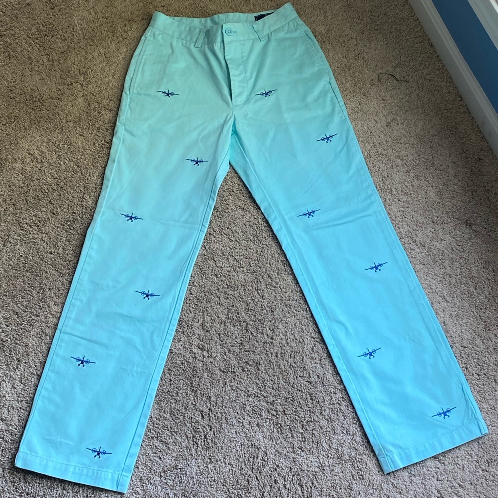 Sky Blue Biplane VV Club Pants — 28” inseam 30” waist size L — 100% Cotton
